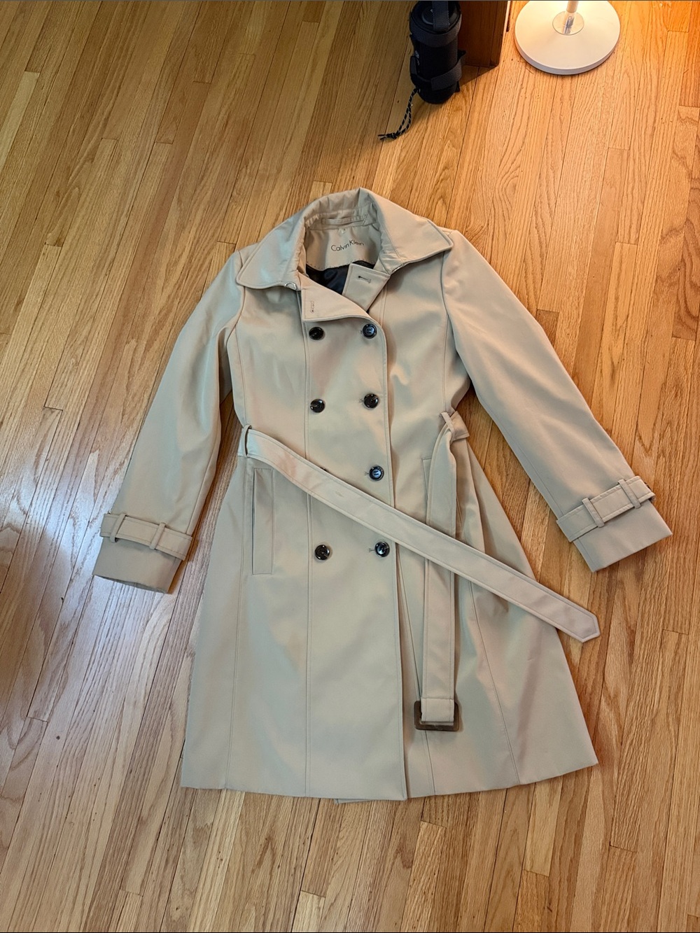 Calvin Klein Beige Double-Breasted Trench with Belt